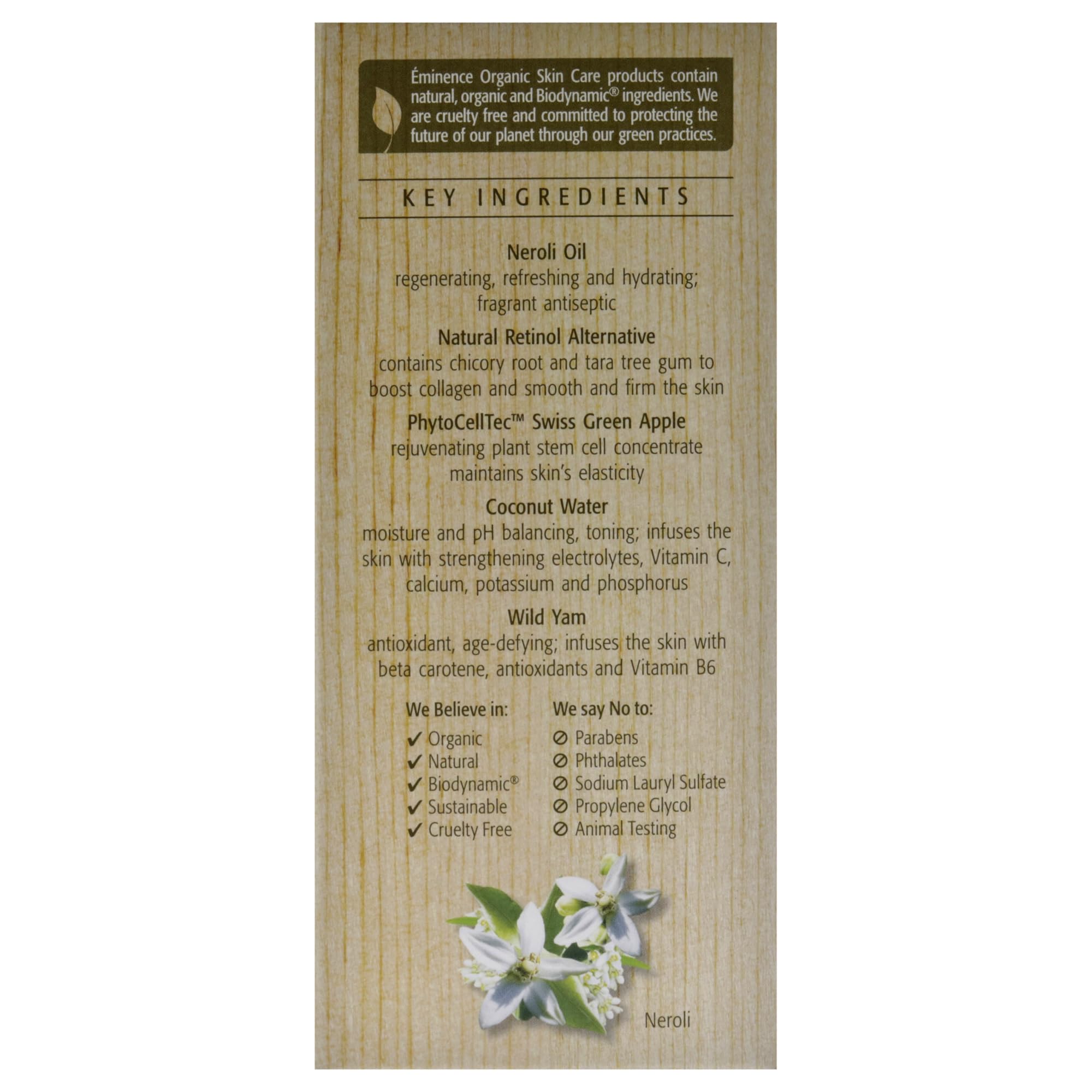 Eminence Neroli, contour des yeux nourri et rafraîchi après application.