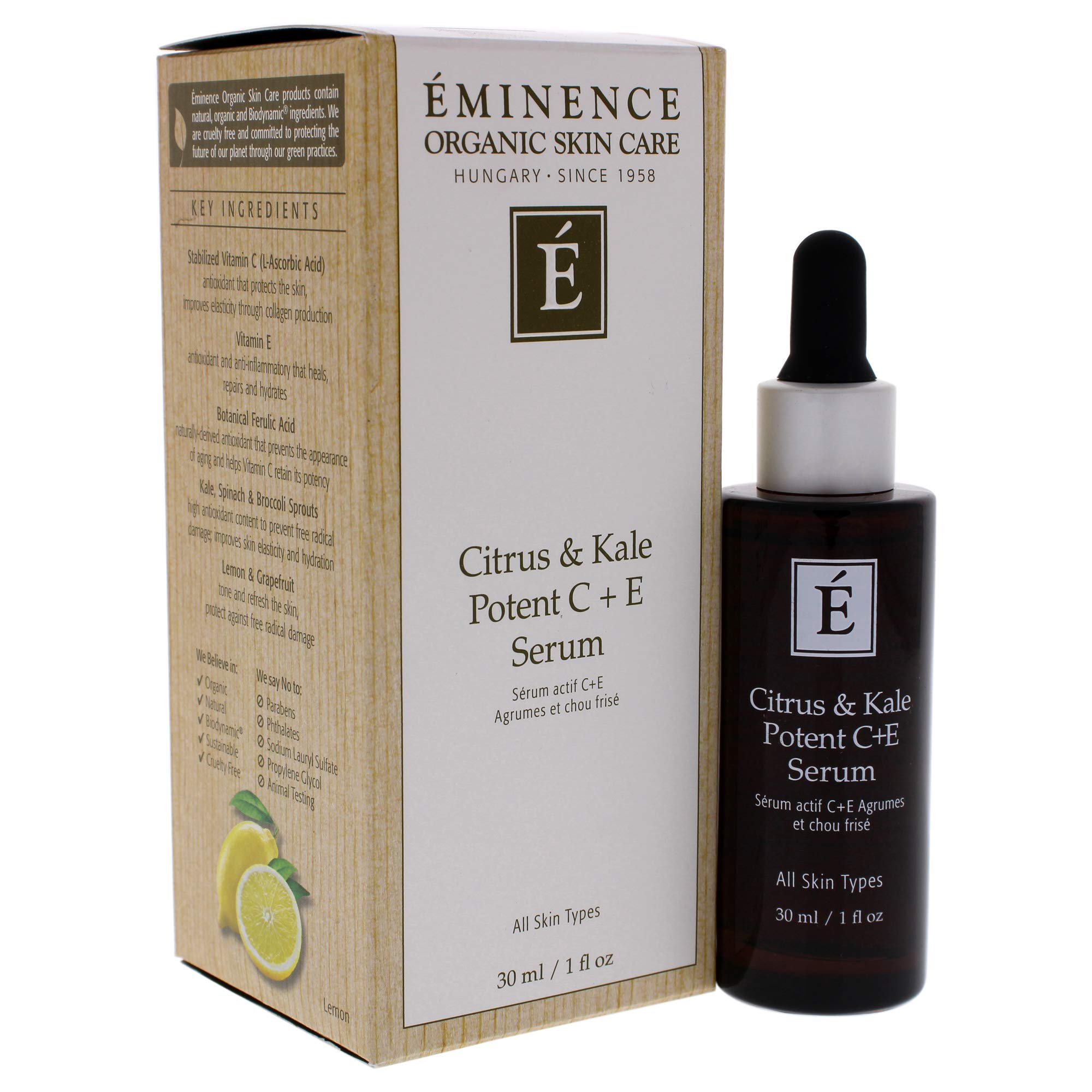 Application manuelle du Sérum Eminence Citrus & Kale pour une absorption rapide et uniforme.