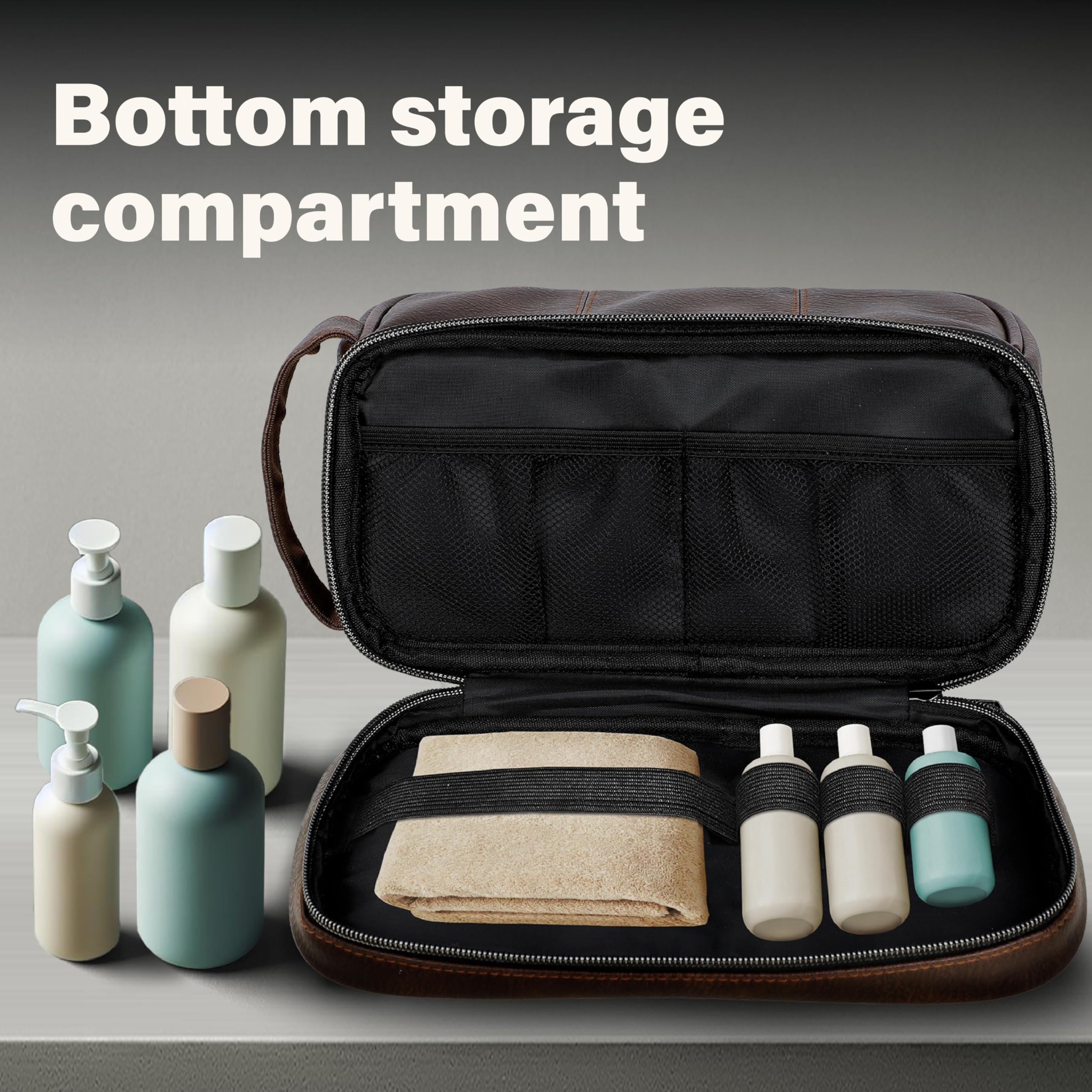 Emissary sac-toilette-rangement-bas-elastiques, espace sécurisé pour articles sensibles.