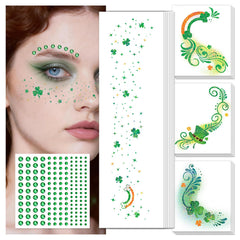 EMOME tatouage visage tréfle pailleté, look festif durable pour Saint-Patrick.