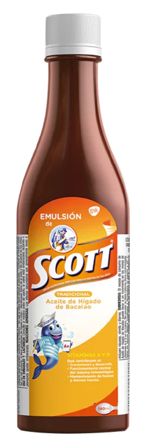 Émulsion de Scott Tradicional, bouteille 180 ml prête à l’emploi pour un apport quotidien.