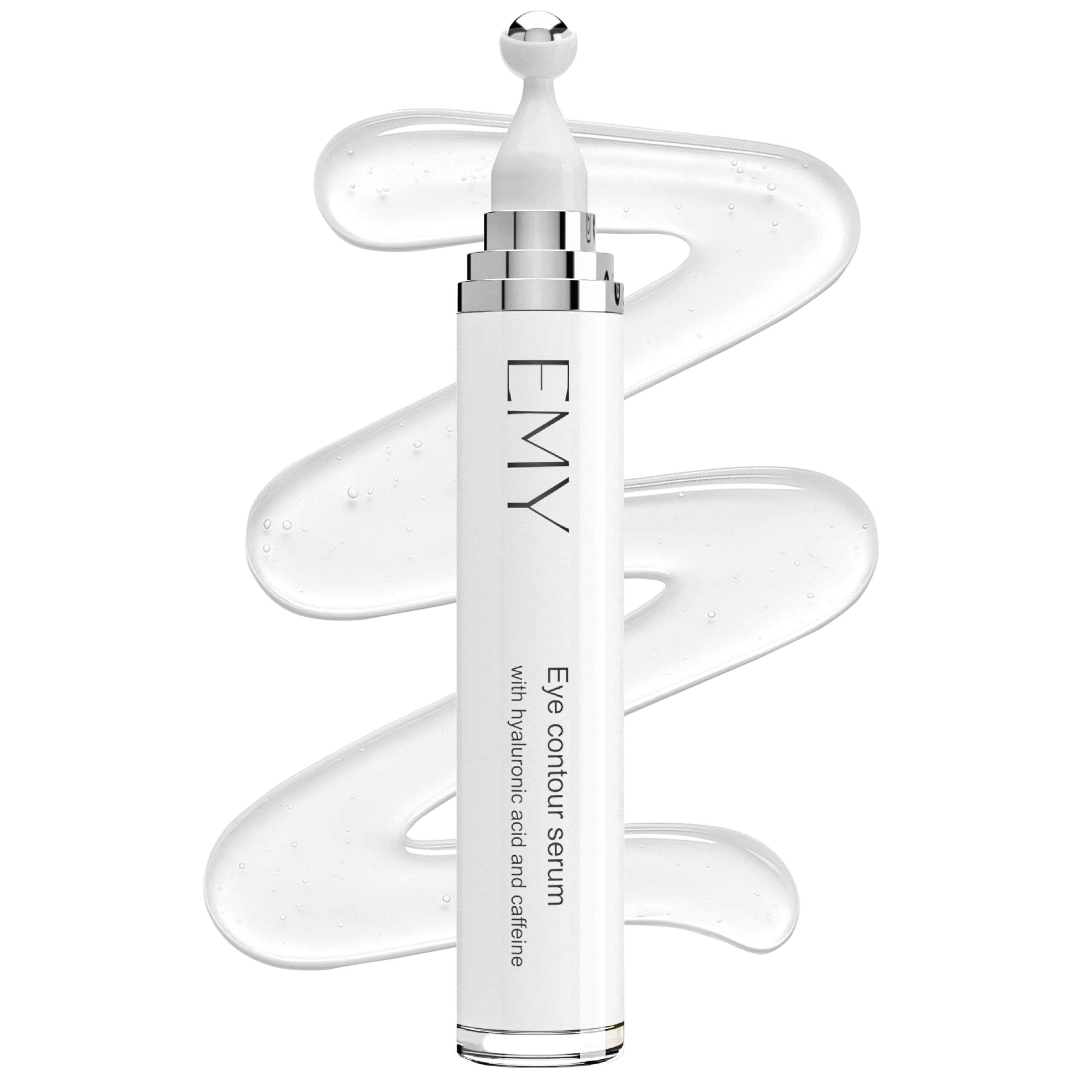 EMY Eye Roller avec caféine et hyaluron, vue produit et bénéfices visibles.