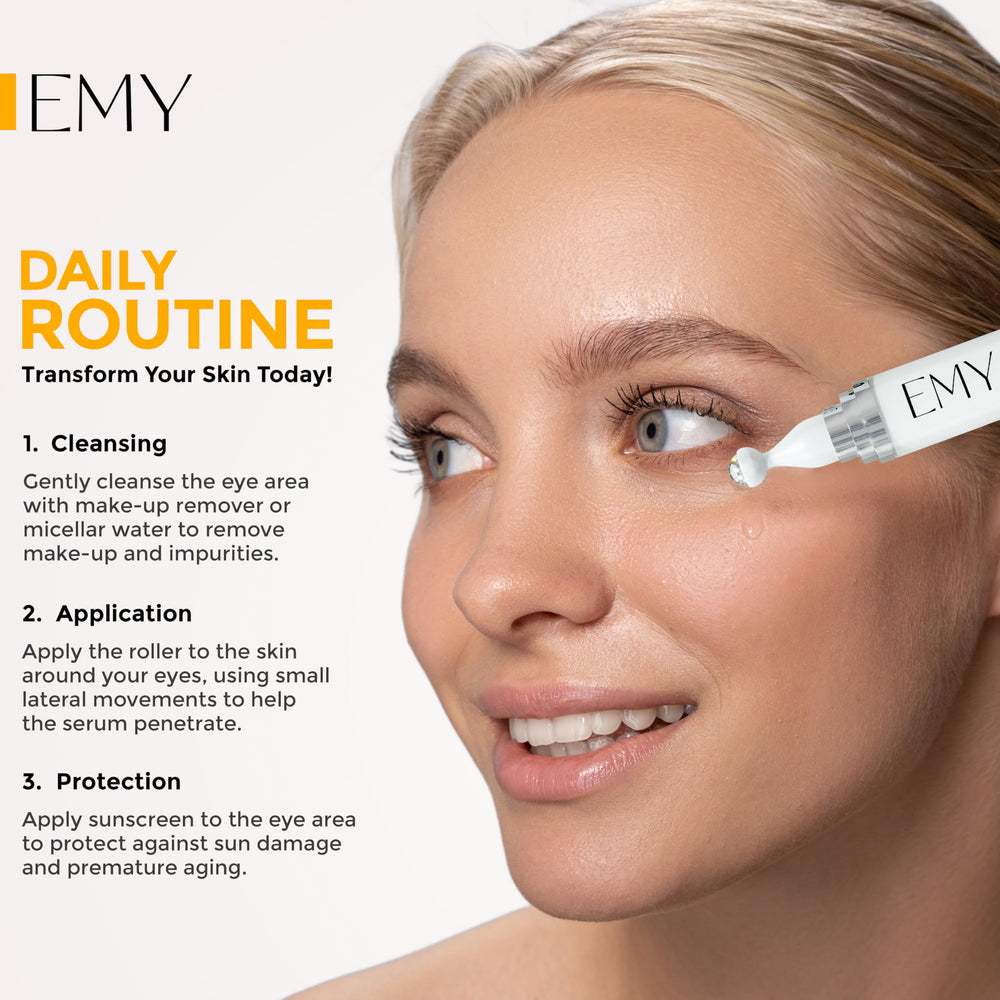 Utilisation quotidienne EMY sous maquillage pour un regard frais.