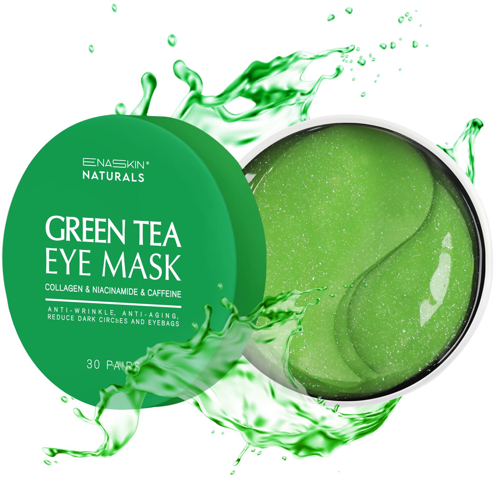 Patchs yeux Enaskin Naturals au thé vert, adhérence douce et hydratation ciblée.
