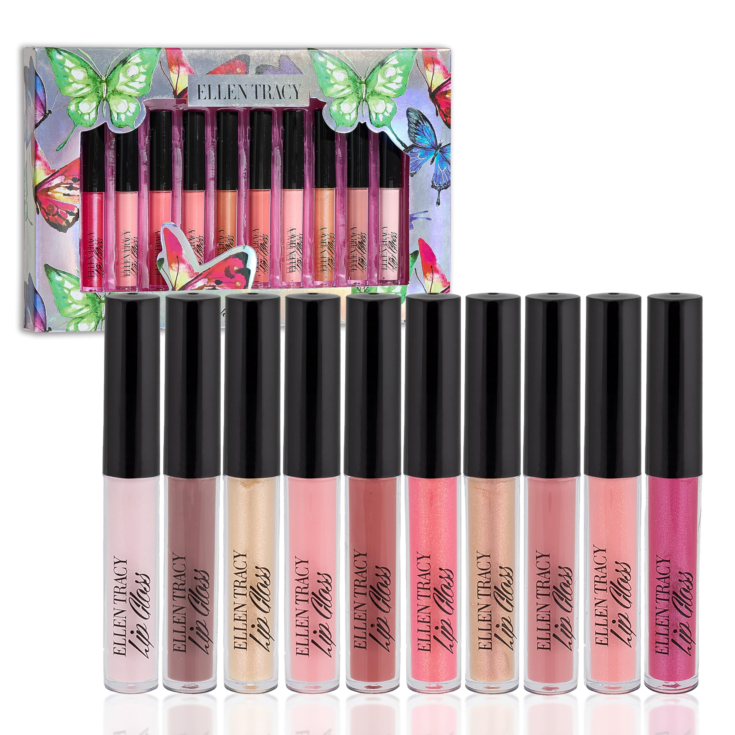 Gros plan sur les teintes variées du gloss à lèvres Enchante Ellen Tracy.