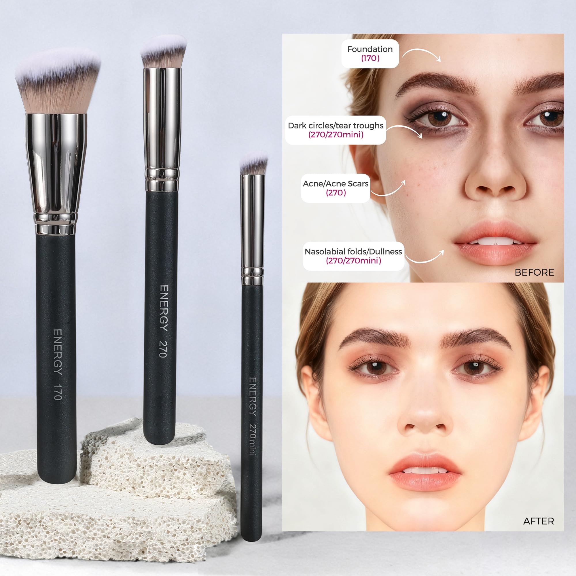 ENERGY Dense Blending Bristles help seamless contour and finish.