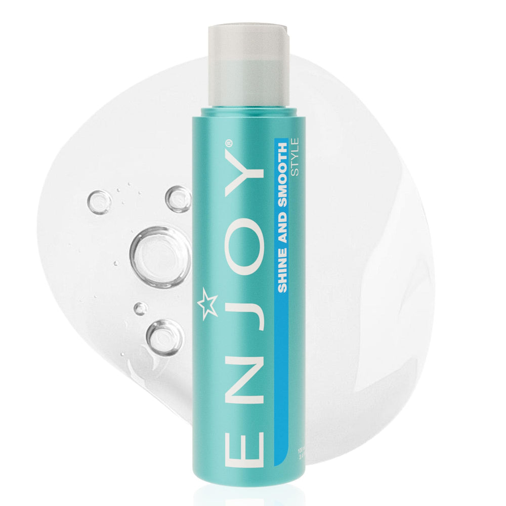 Enjoy brillance et douceur sur la bouteille, pour des cheveux soyeux.