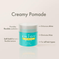 Application facile de Enjoy Pomade Crémeuse dans les mains pour un contrôle flexible.