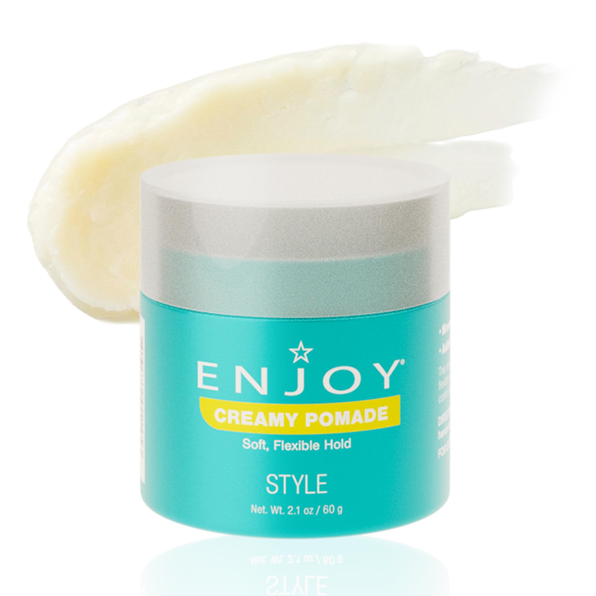 Enjoy Pomade Crémeuse—bouteille prête pour un coiffage léger sans graisse.