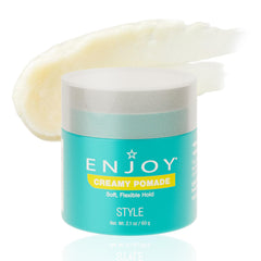 Enjoy Pomade Crémeuse—bouteille prête pour un coiffage léger sans graisse.