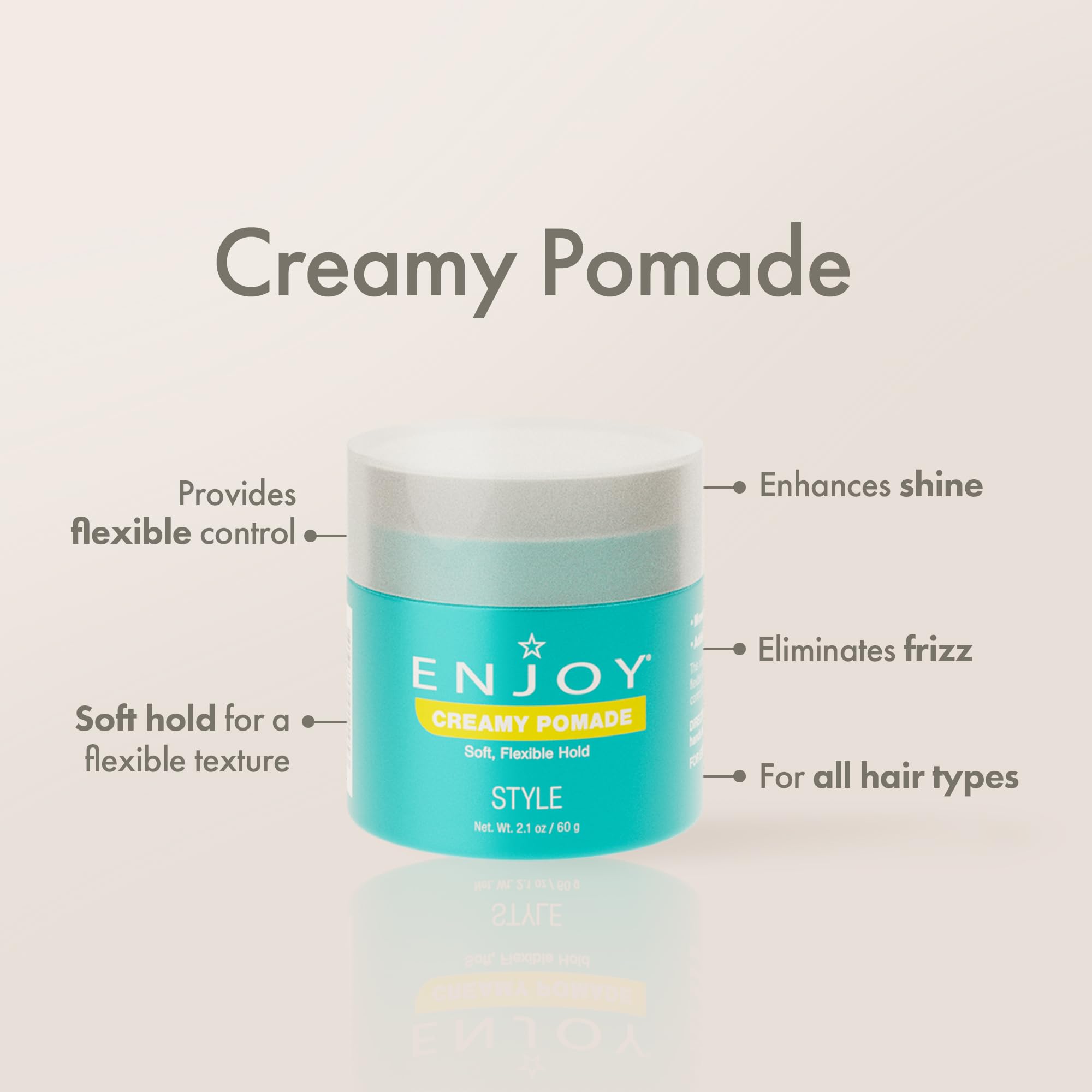 Enjoy Creamy Pomade texture crèmeuse prête à être travaillée pour un coiffage précis.