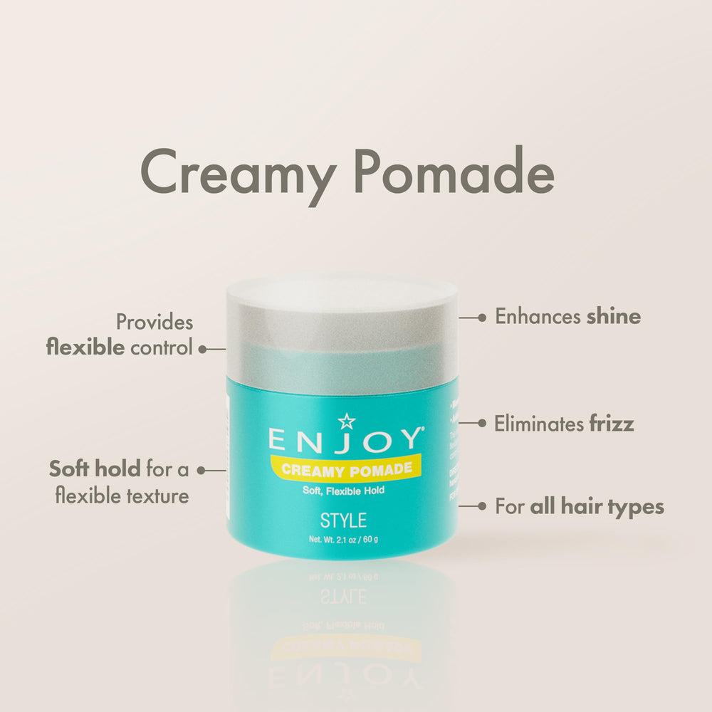 Enjoy Creamy Pomade texture crèmeuse prête à être travaillée pour un coiffage précis.