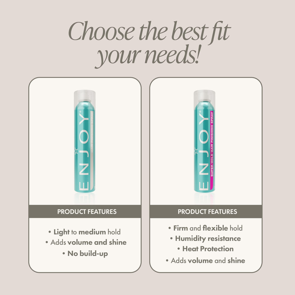 Enjoy Spray coiffant resiste-a-la-couleur, pour cheveux colore s et eclat durable.