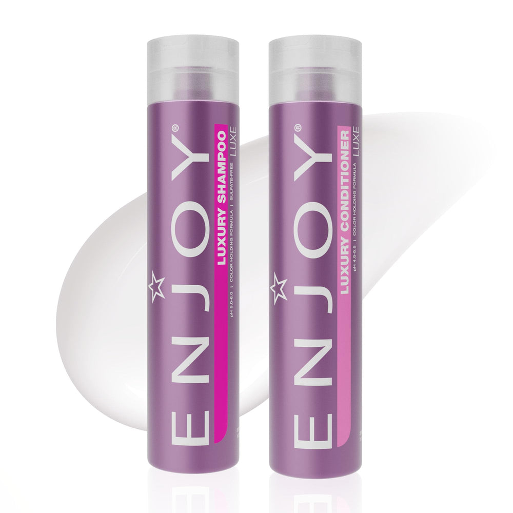Shampooing Enjoy sans sulfate en bouteille, renforce les cheveux et protège la couleur.
