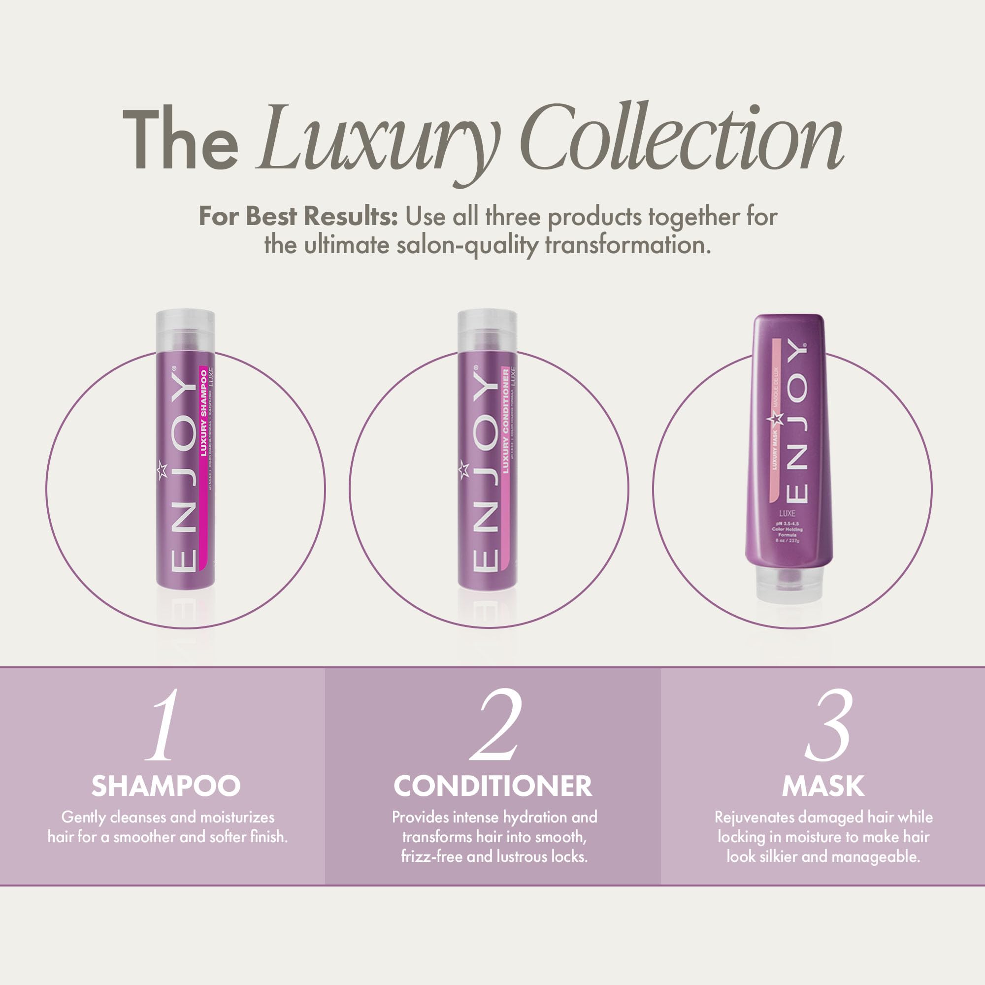 Shampoing Enjoy Luxury, moment de soin sensoriel pour une douceur luxueuse.