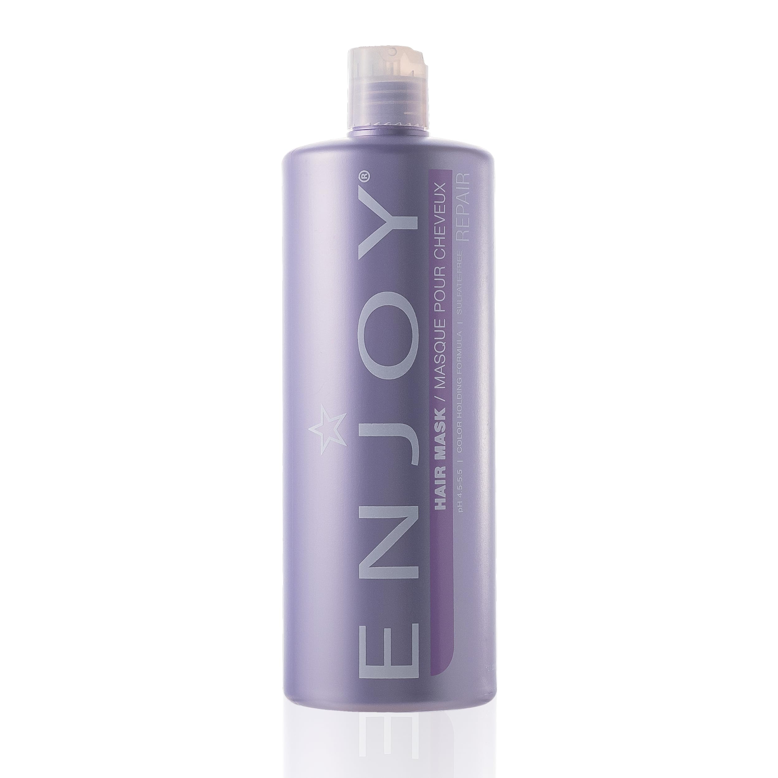 Enjoy Masque Cheveux : bouteille montrant le soin réparateur et nourrissant.