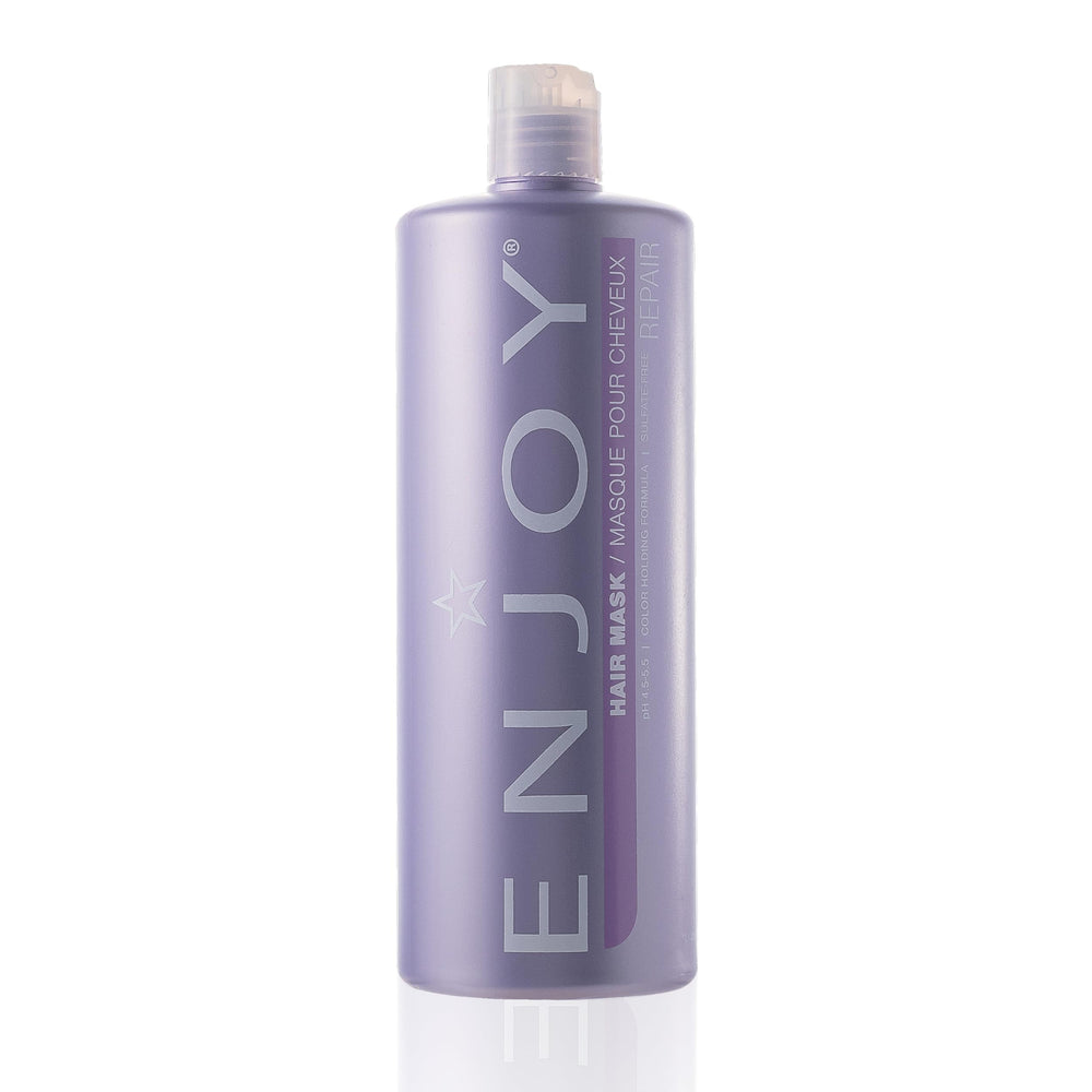 Enjoy Masque Cheveux : bouteille montrant le soin réparateur et nourrissant.
