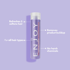 Shampoing Enjoy clarifiant en mousse, lavage rafraîchissant et purifiant.