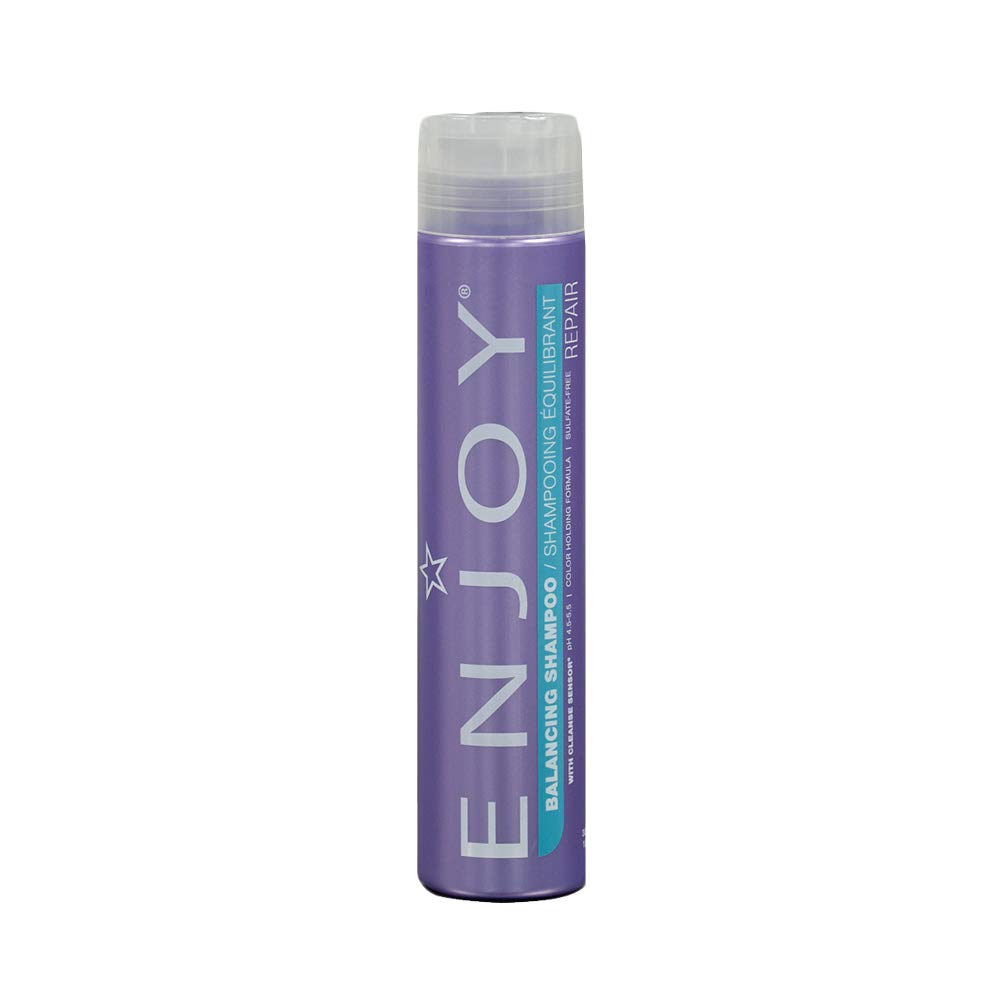 Enjoy Shampoing Équilibrant – bouteille visible; douceur et brillance pour cheveux colorés.
