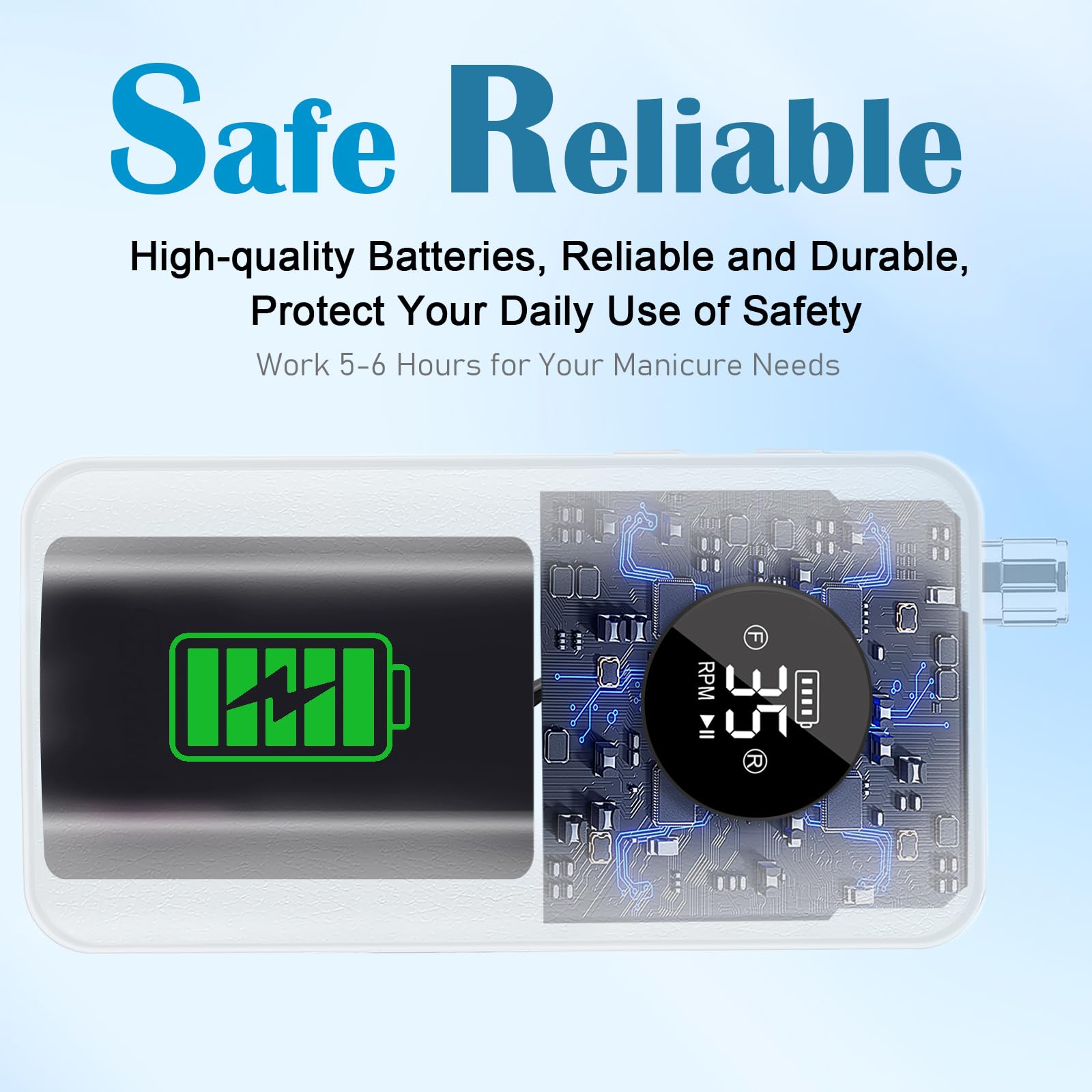 Enniewi Nail Drill : batterie 2000mAh et recharge Type-C pour longues sessions.