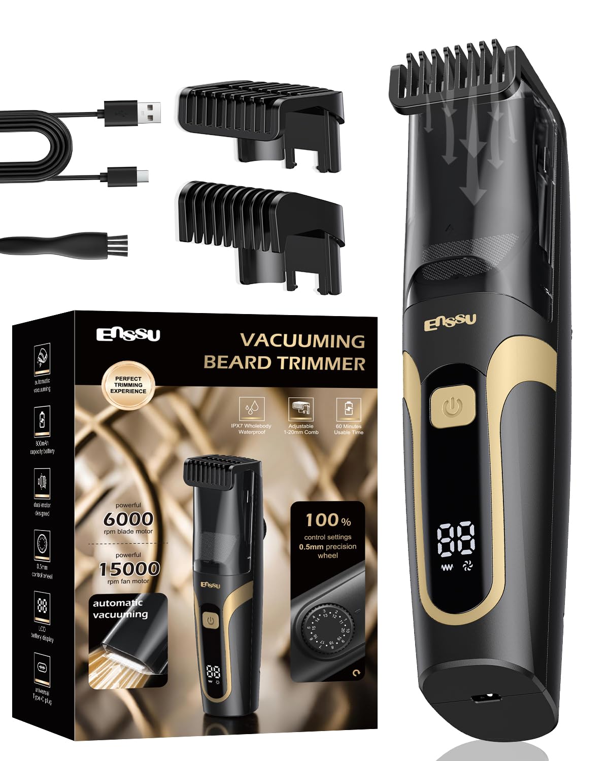 ENSSU Trimmer barbe avec aspiration intégrée pour un nettoyage rapide.
