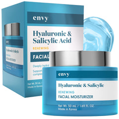 Envy crème visage hyaluronique avec pompe, hydratation en profondeur.