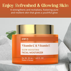 Envy crème visage vitamine C et E avec pompe pour application facile et contrôlée.