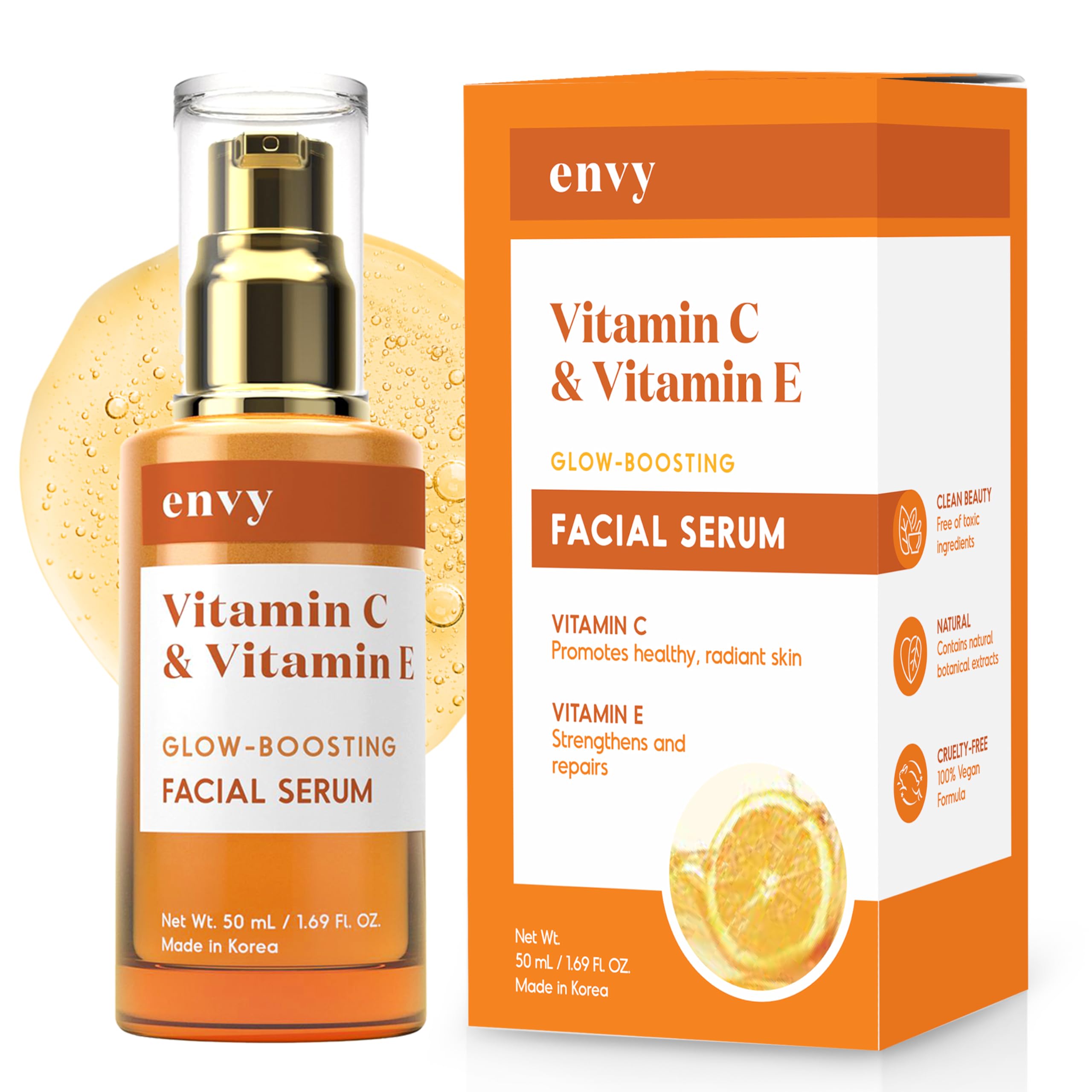 Sérum Envy Vitamine C dans une bouteille à pompe, application précise et pratique.