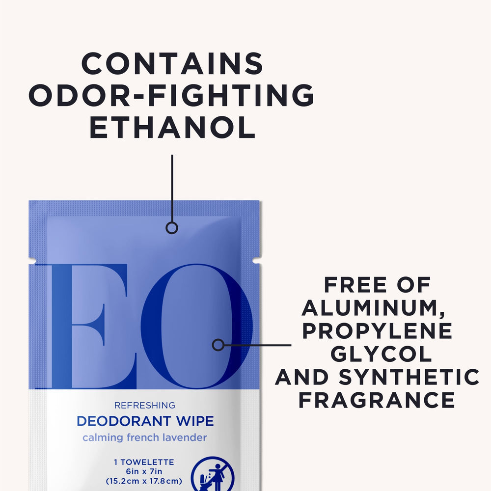 Paquet EO lingettes deodorant naturelles lavande francaise - emballage recyclable.