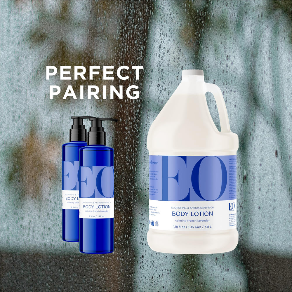 EO Lotion Lavande, application mains et corps, parfum apaisant.