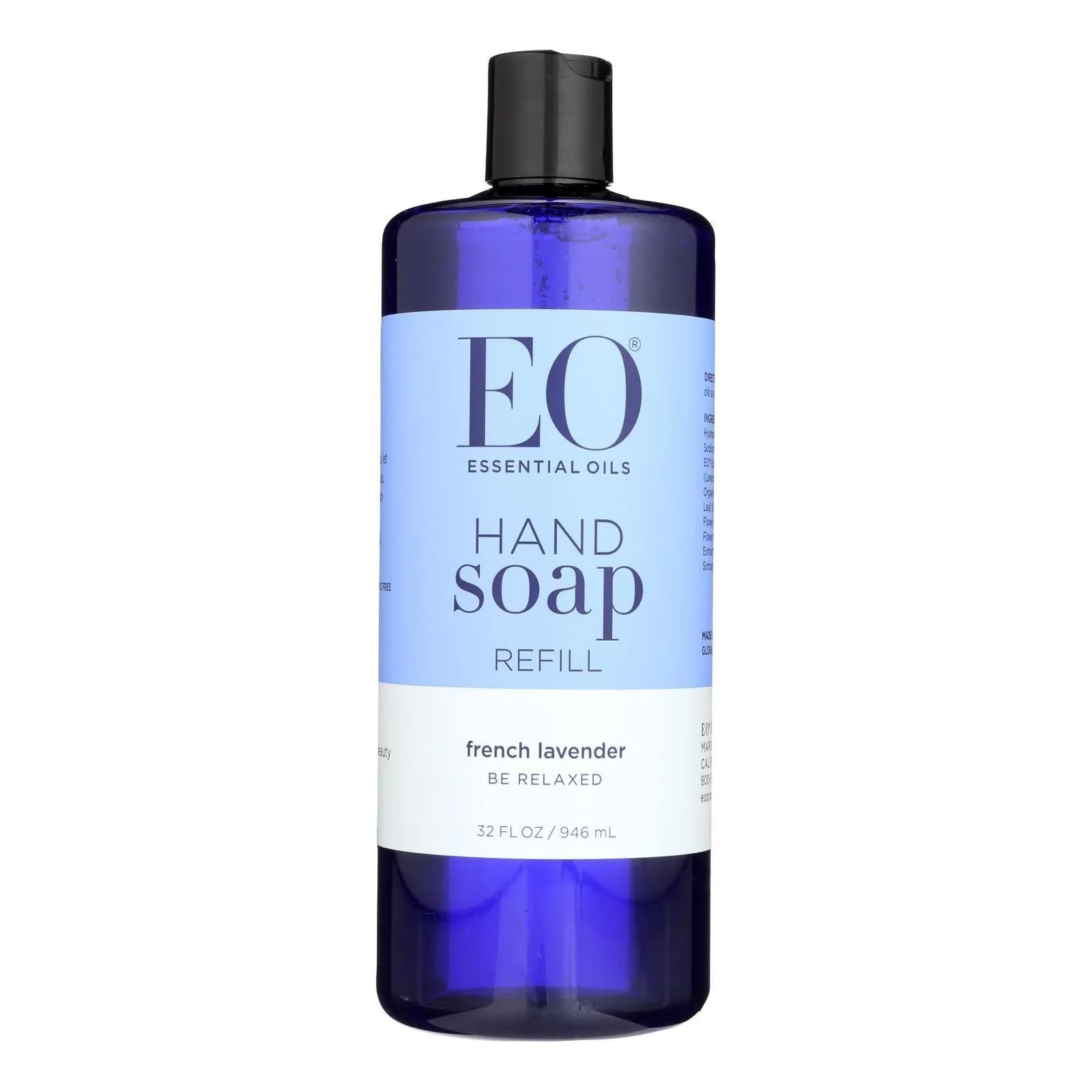 EO Savon mains liquide lavande française en recharge, douceur hydratante pour la peau.