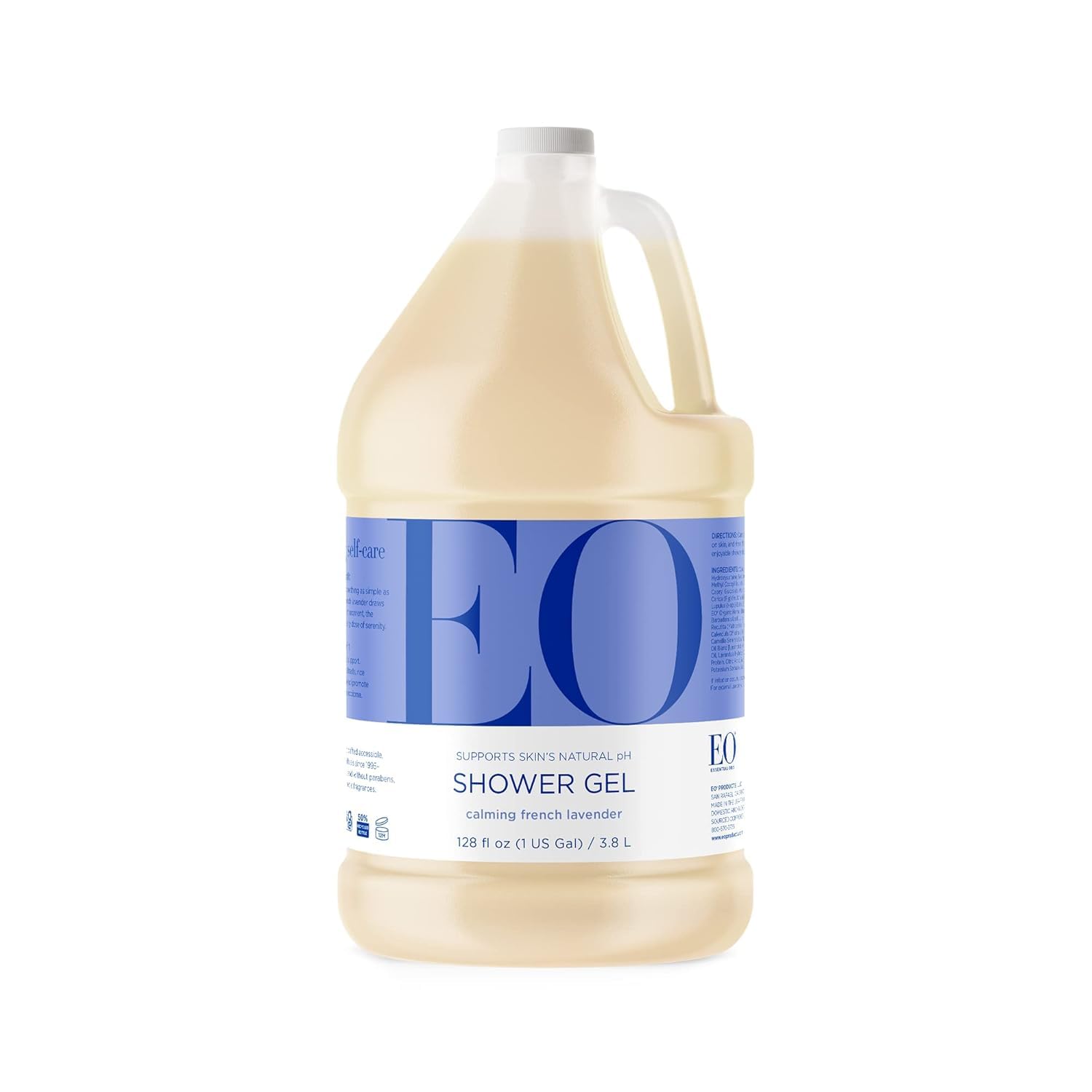 Gel douche EO lavande Française, bouteille 1 gal, hydratation douce.