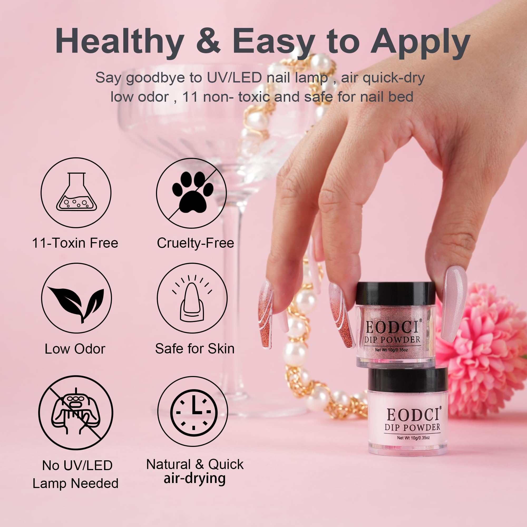 Kit complet Eodci Dip Powder prêt à l’emploi pour manucure maison.