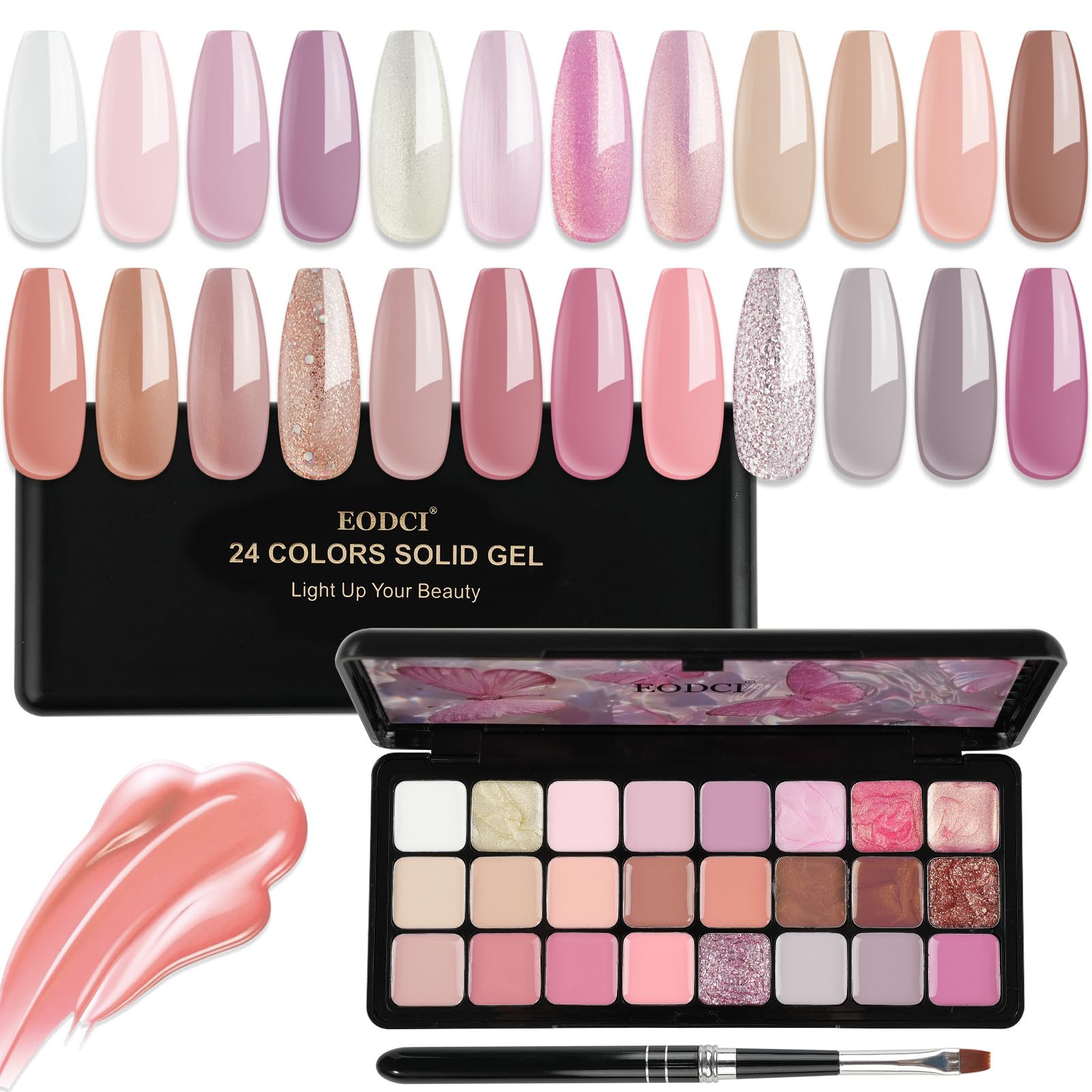 Palette gel solide EODCI 24 couleurs prête à emporter pour une manucure précise.