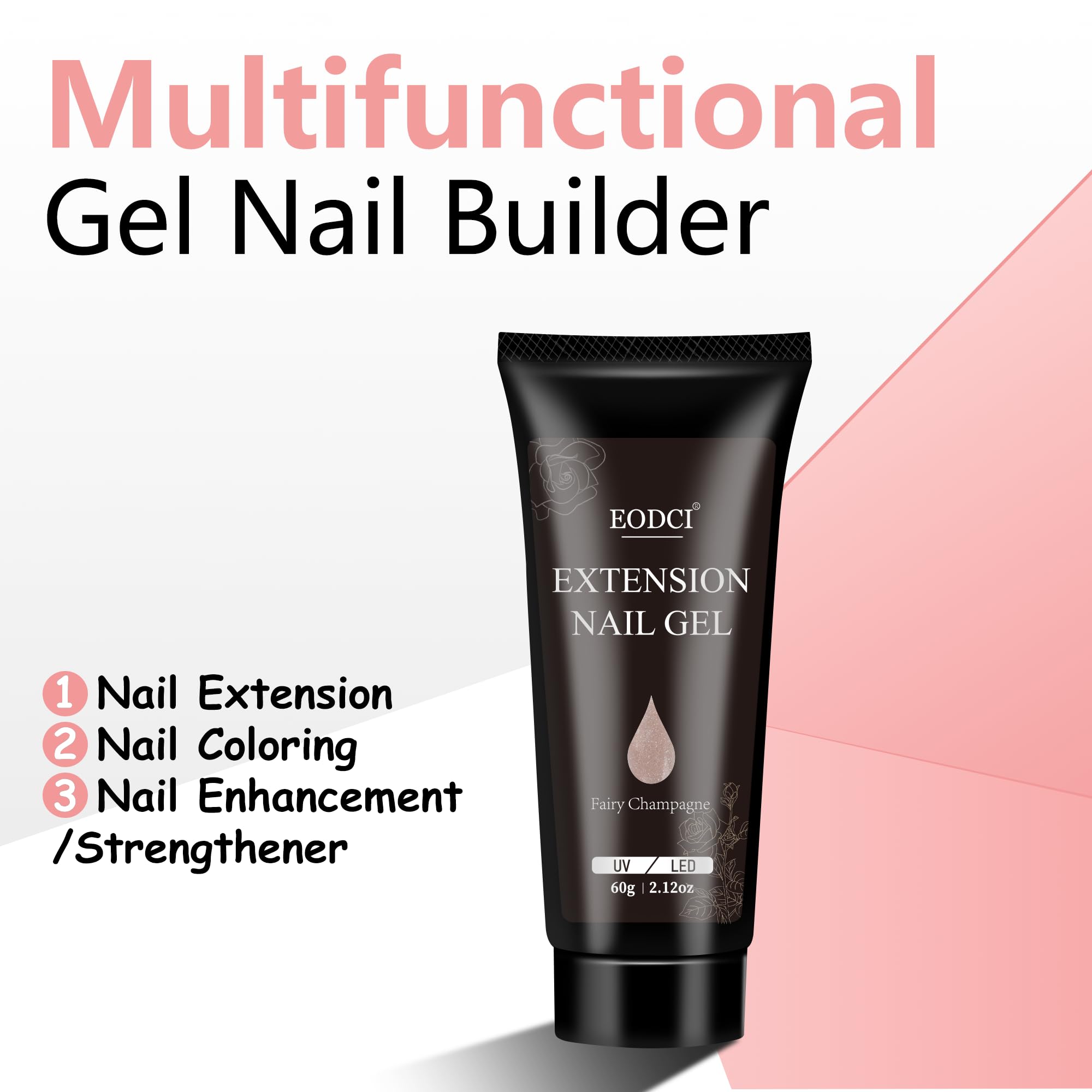Gel Poly EODCI 60 g avec fleurs sèches pour un nail art élégant.