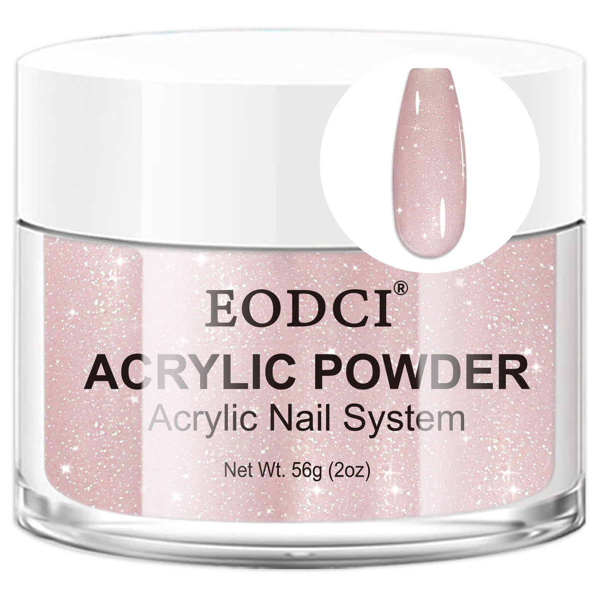 Poudre acrylique rose pailletee EODCI pour une couverture durable des ongles.