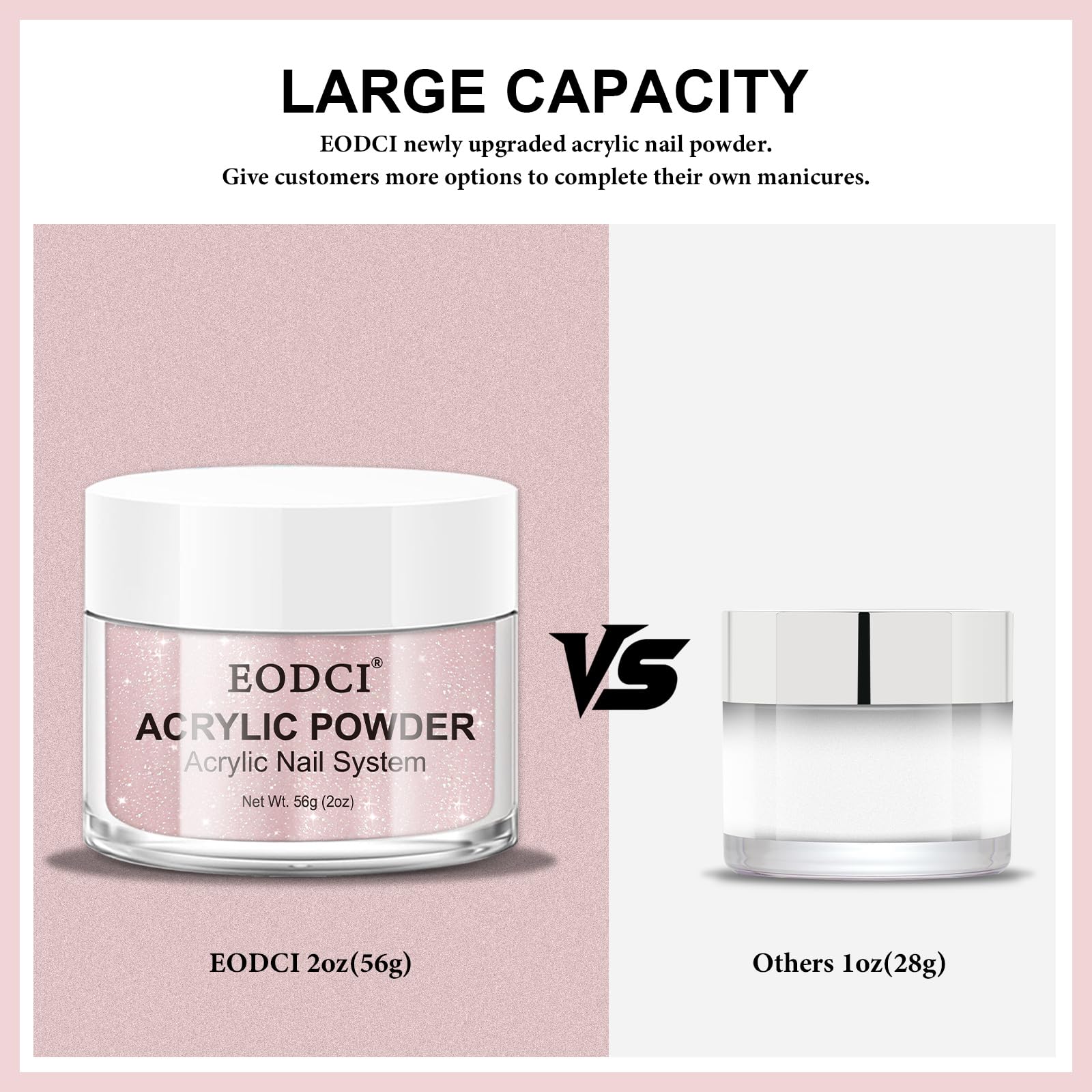 Poudre acrylique rose paillete EODCI, adhesion forte sur ongles naturels.
