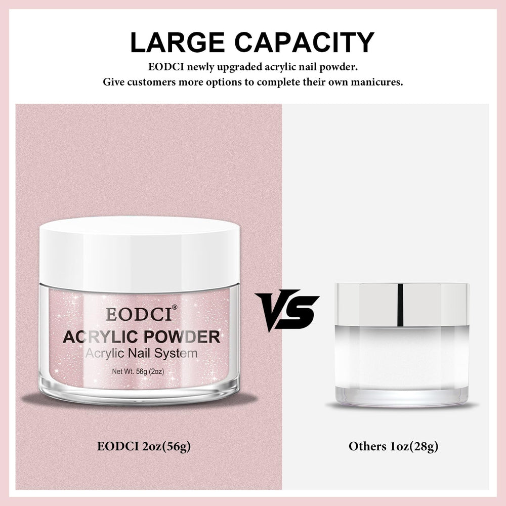 Poudre acrylique rose paillete EODCI, adhesion forte sur ongles naturels.