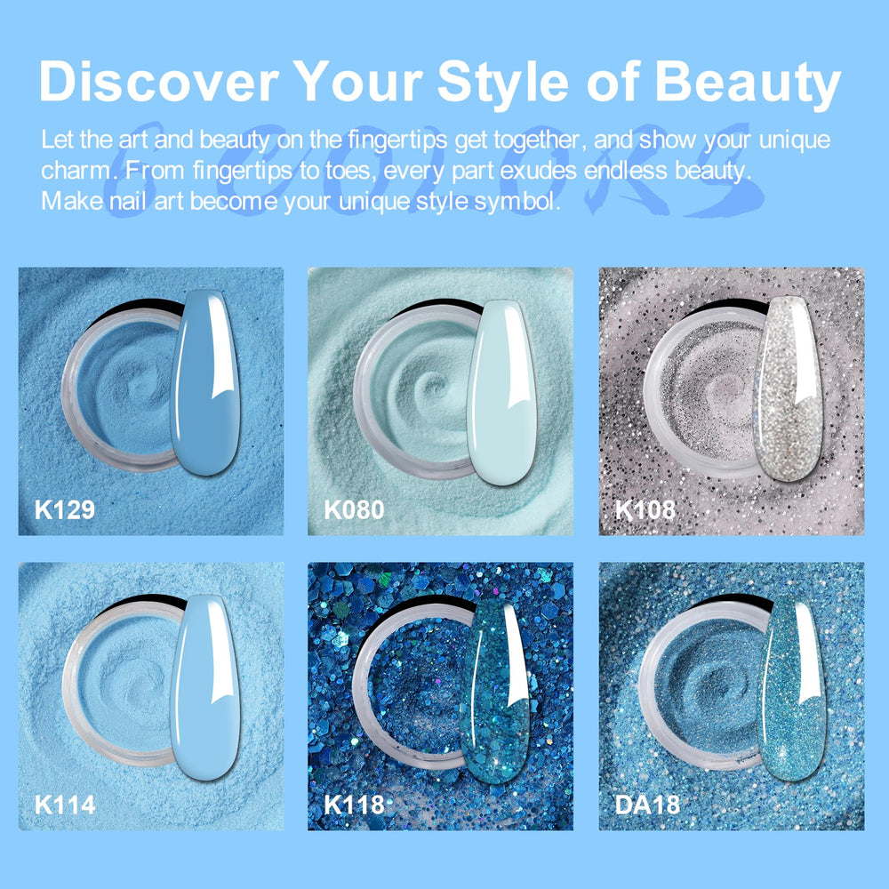 Poudres Dip Eodci bleu neige pour une couleur lumineuse et durable.