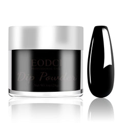 Poudre dip noire EODCI en flacon 1 oz, finition élégante et durable.