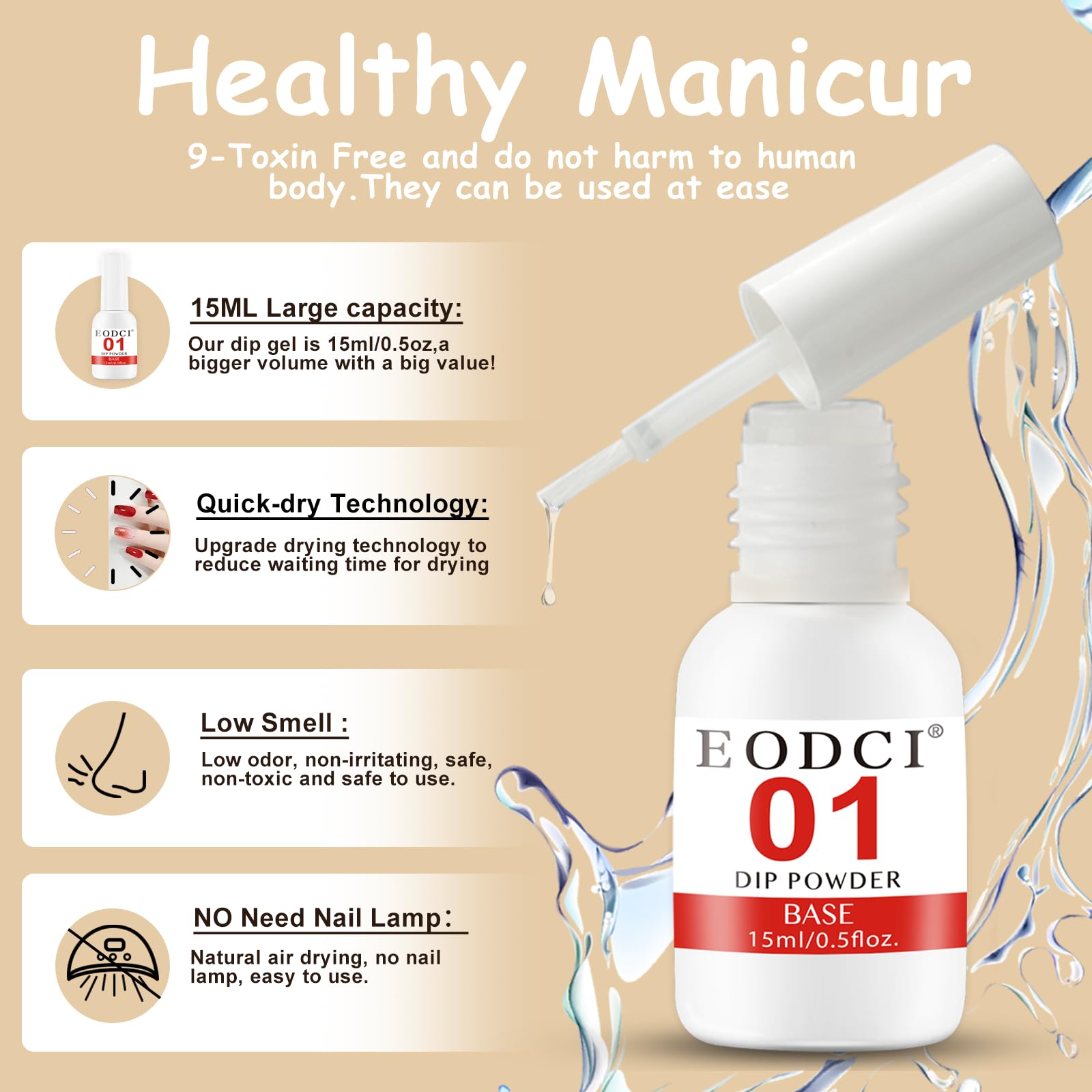 EODCI style nail art poudre immersion, designs personnalisés sans lampe.