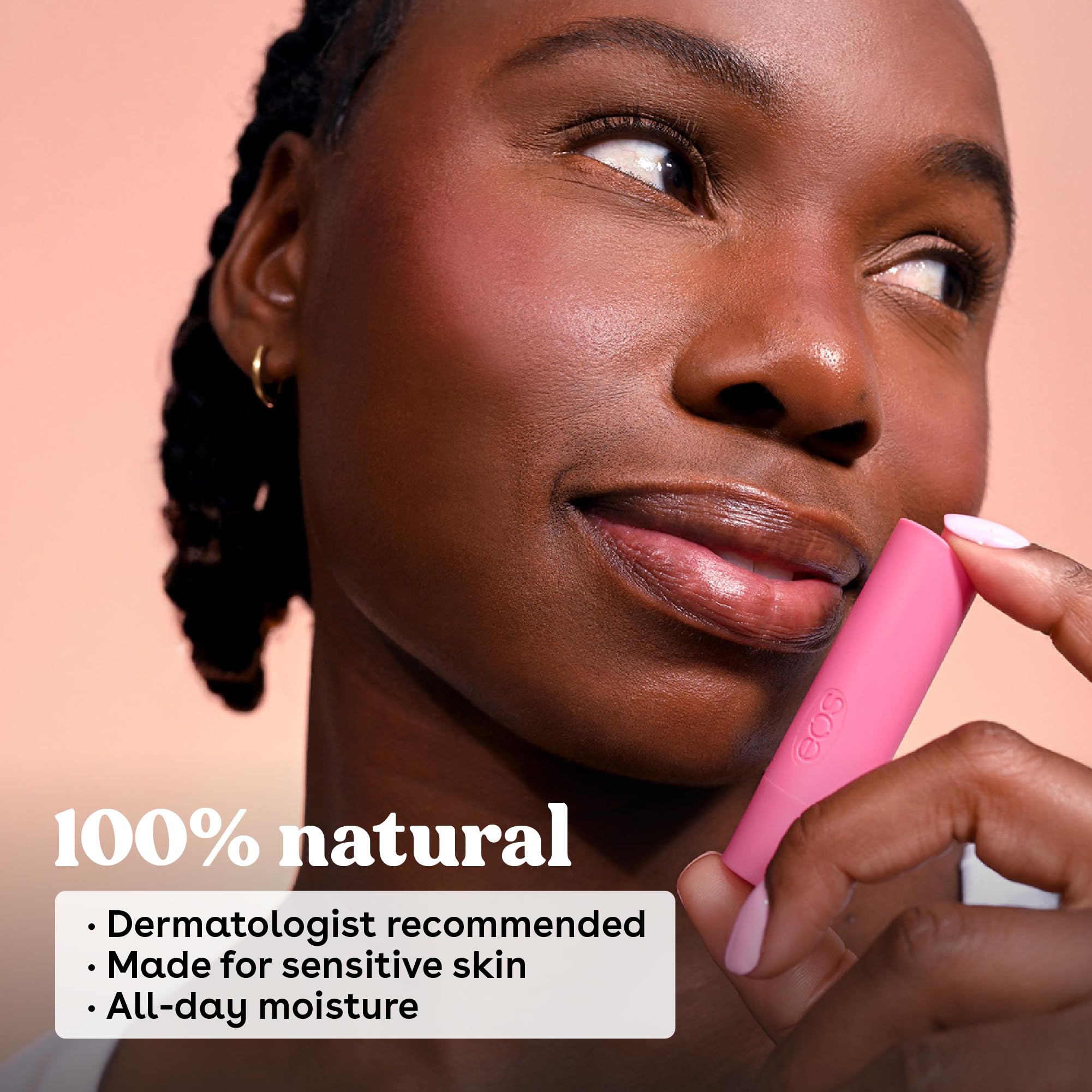 EOS baume à lèvres Coco Sucre et Canne, texture légère et parfum gourmand.