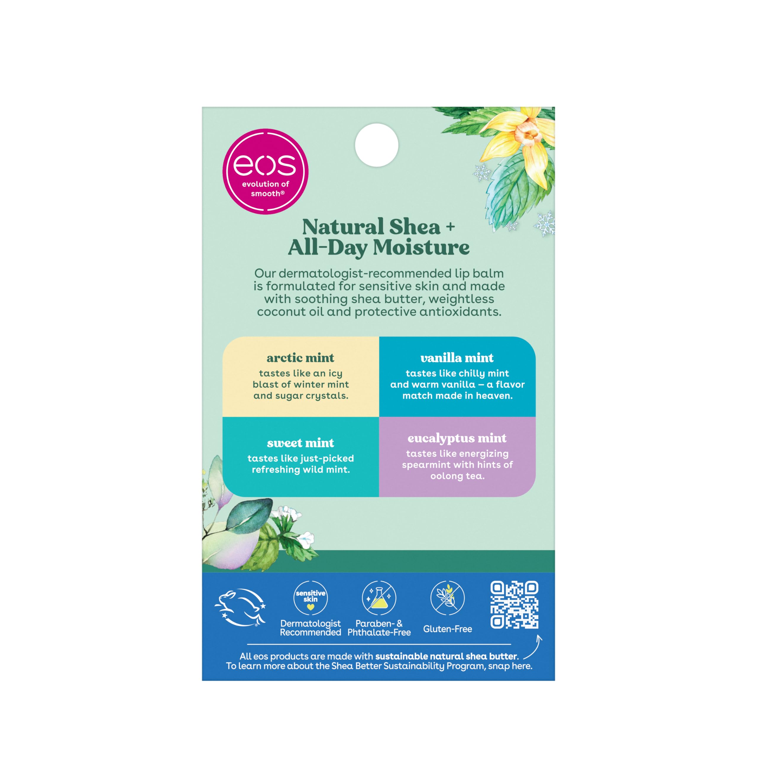 EOS baume lèvres Menthe Éucalyptus usage quotidien pour lèvres sèches.