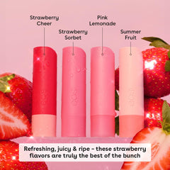 EOS saveur sorbet fraise, soin léger pour lèvres sensibles.