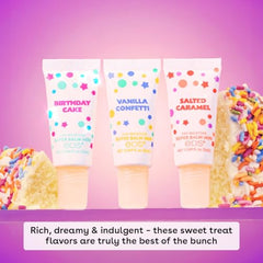 EOS Mini creme de la creme Gâteau d'anniversaire, emballage coloré et hydratation durable.
