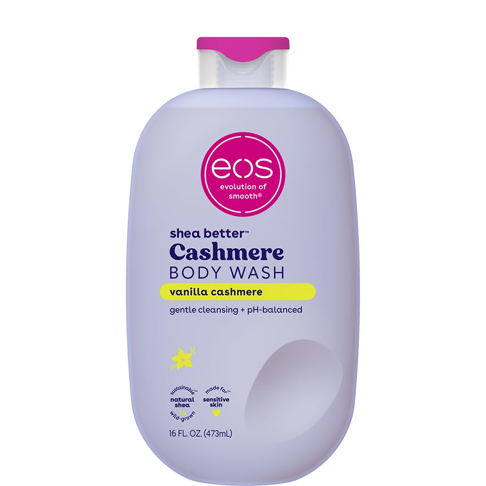 eos Vanille Cashmere — bouteille-douche, parfum réconfortant et hydratant.