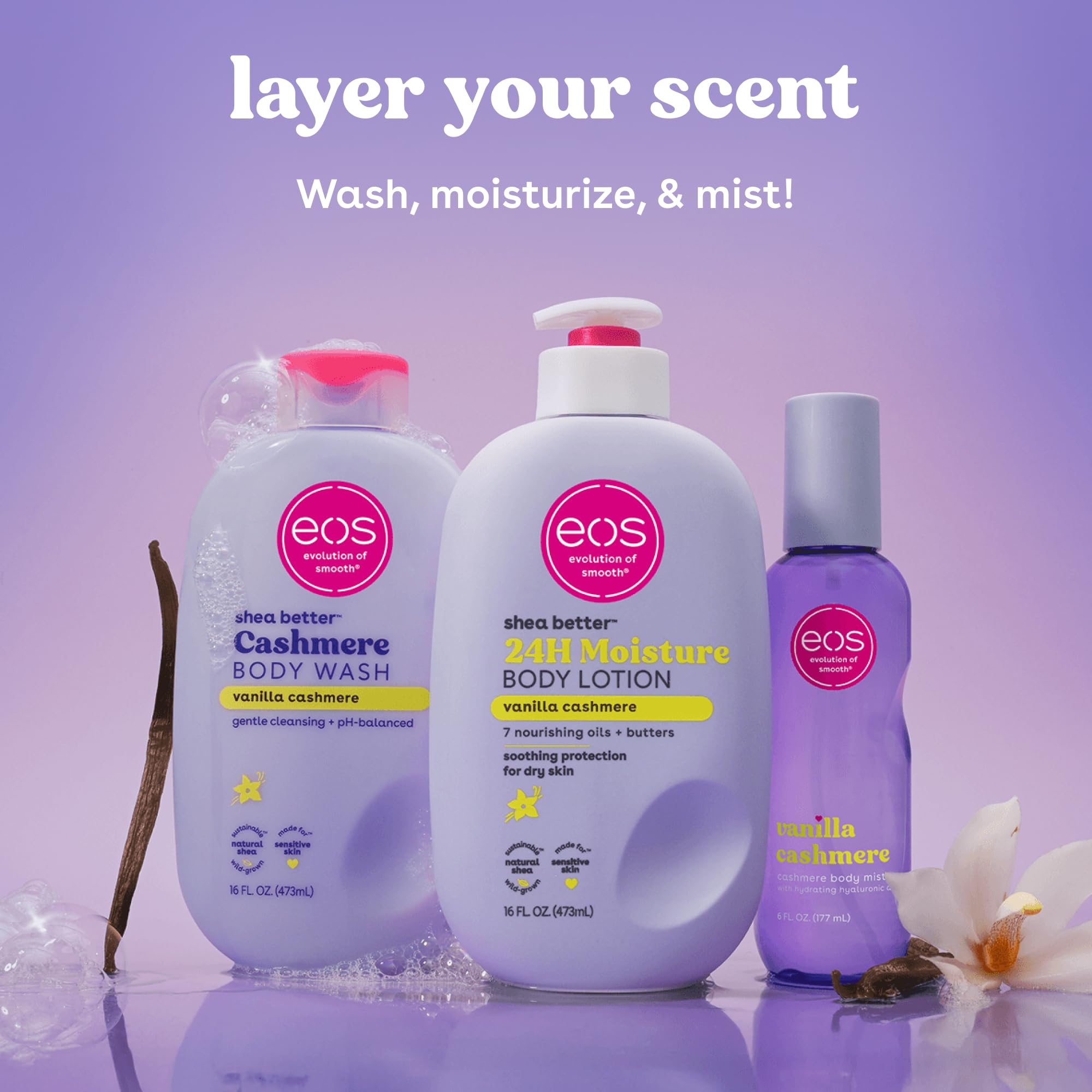 eos Vanille Cashmere — parfum doux et durable pour layering.