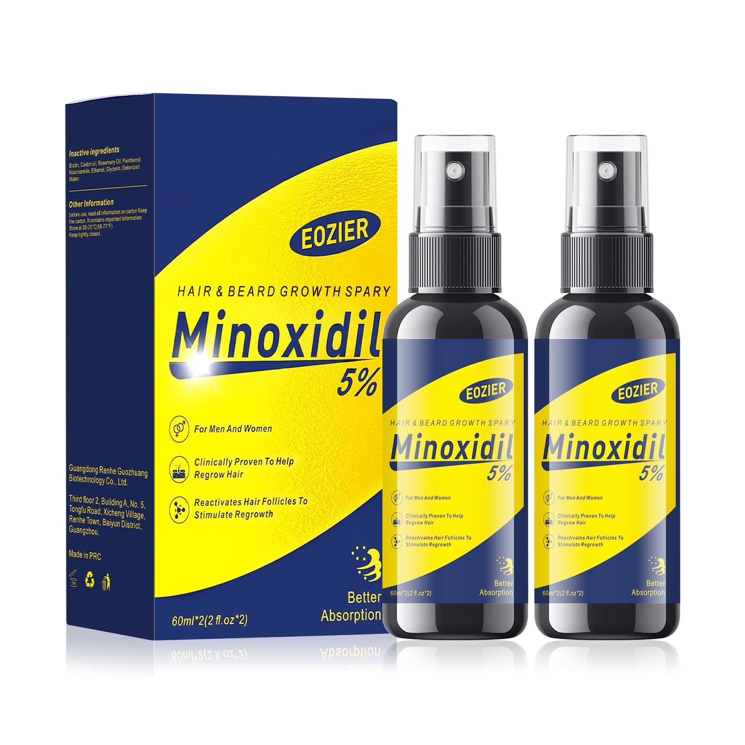 Eozier Minoxidil bouteille spray pour une application précise sur cheveux