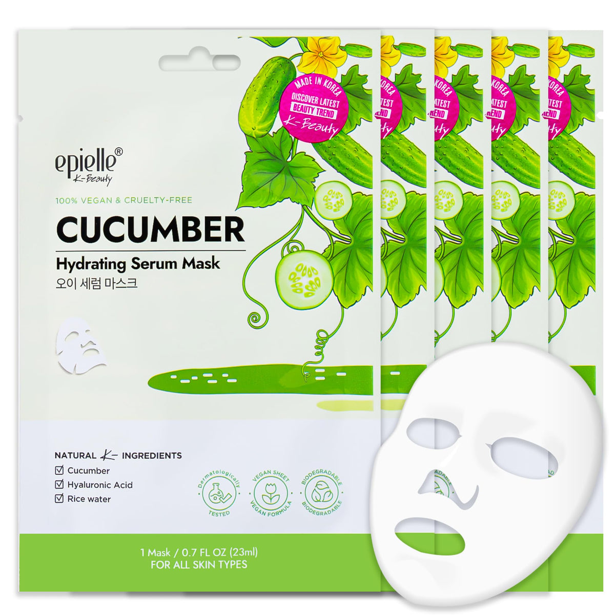 Epielle masque-feuilles-concombre hydratation rafraîchissante.