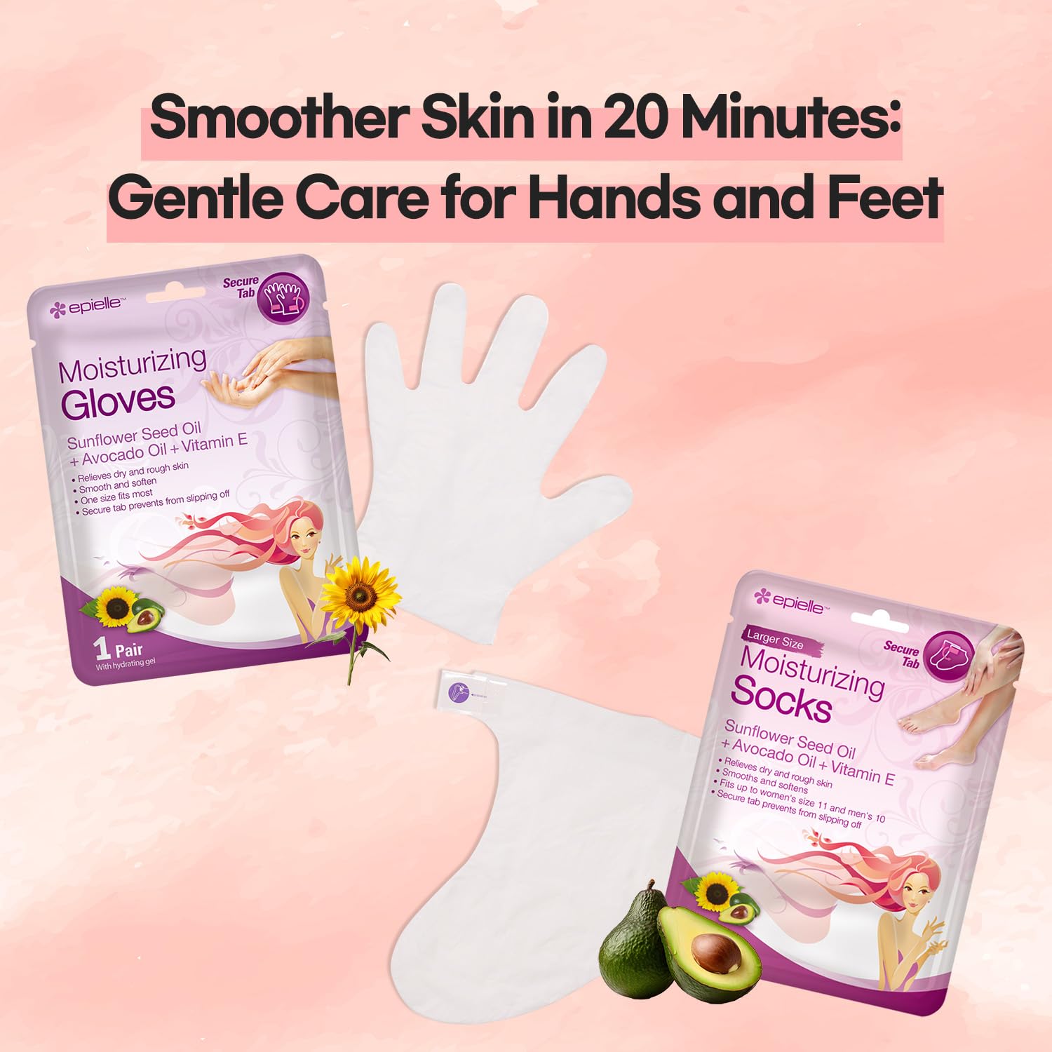 Epielle masque main hydratant avec ingrédients tournesol et vitamine E.